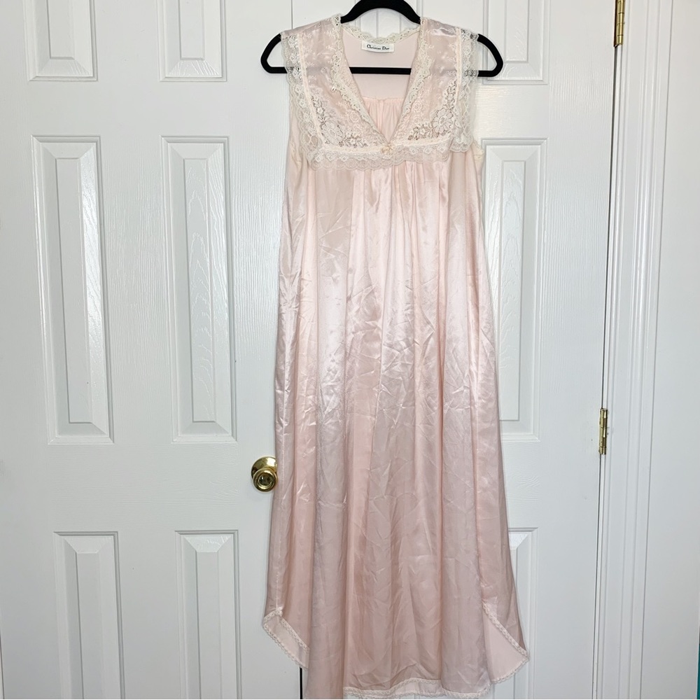 Vintage Christian Dior Satin Lace Trimmed Nightgown